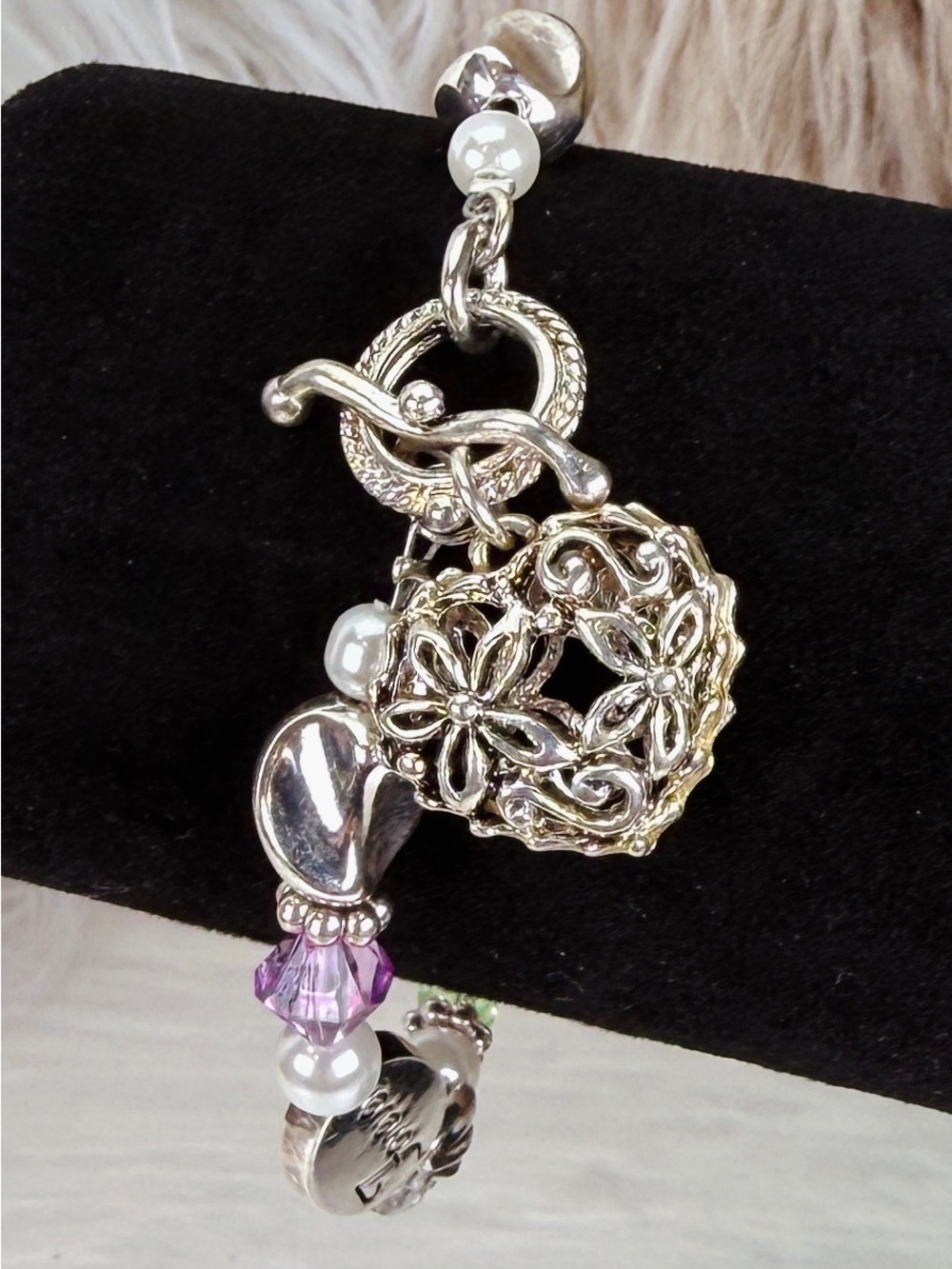 Silvertone and Multicolor Friendship Heart Charm toggle closure Bracelet